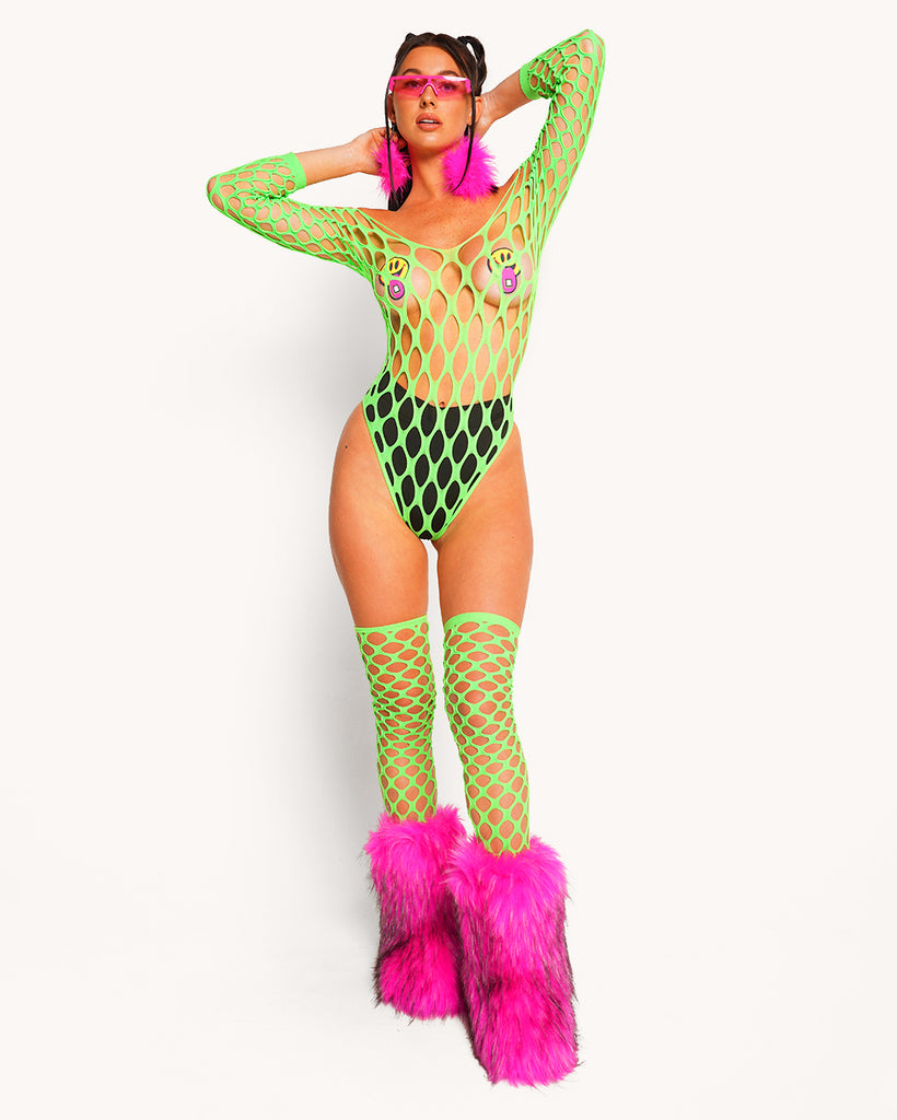 Drama Queen Bodysuit and Stockings-Neon Green-Regular-Full--Sarah2---S