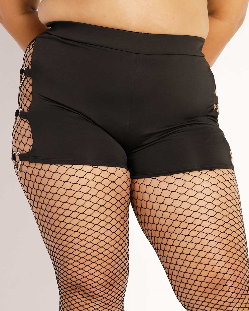 Drop the Beat Recycled Fabric Cutout Bottoms-Curve1-Black-Front--Silvia---1X