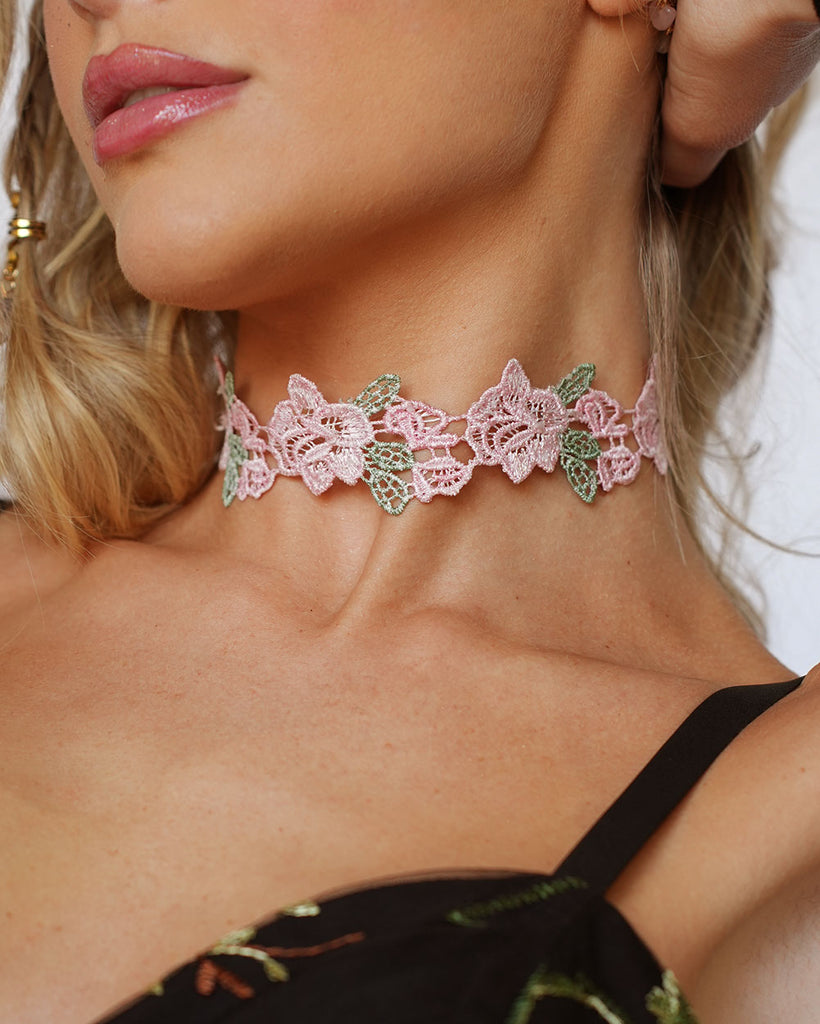 Earth Angel Floral Choker-Baby Pink-Detail