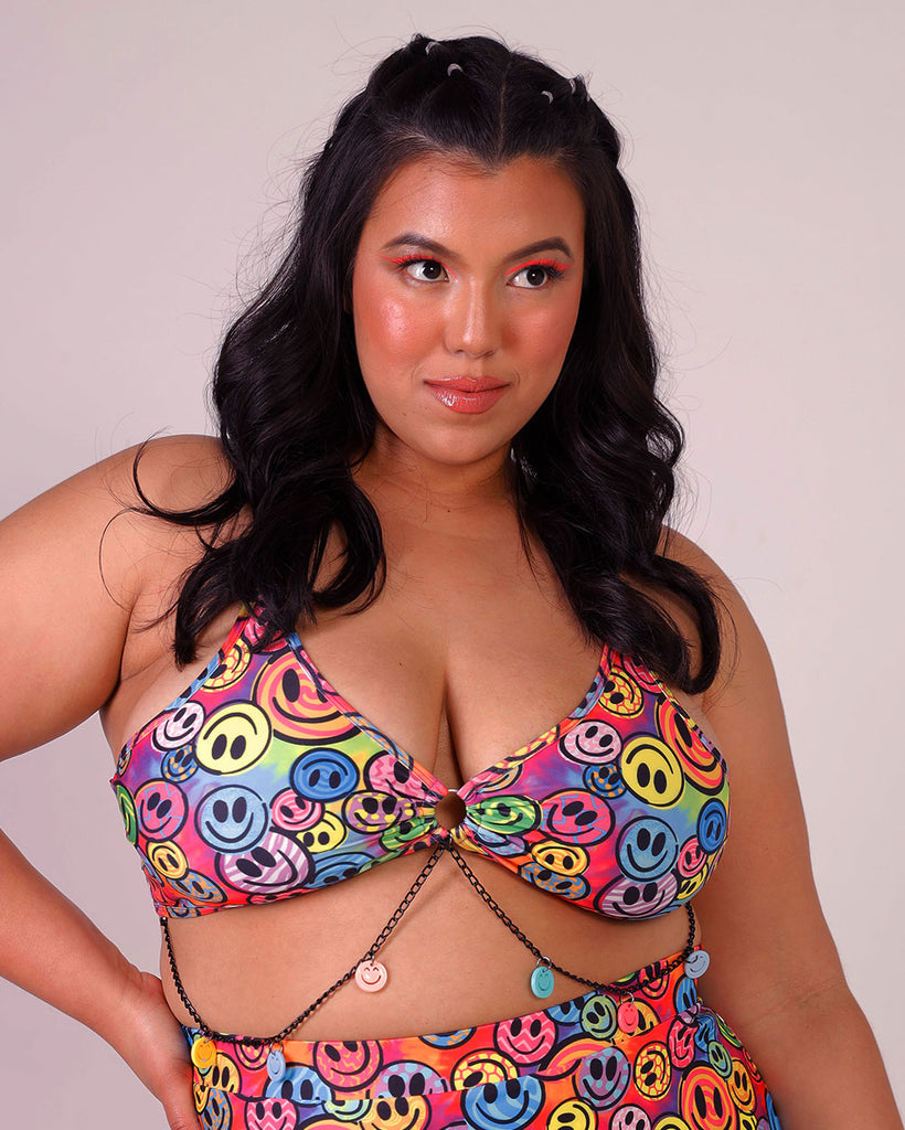 Electric Ecstasy Bra Top with Charms-Neon Green/Neon Orange/Neon Pink/Neon Yellow-Curve1-Front--Silvia---1X