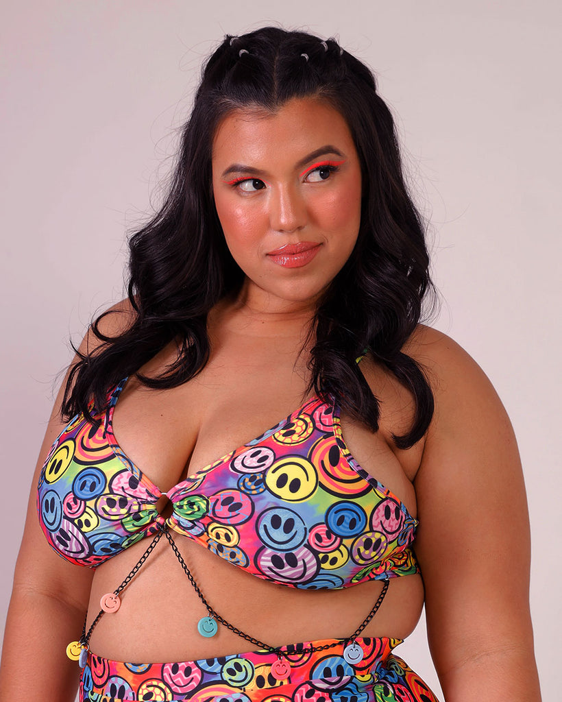 Electric Ecstasy Bra Top with Charms-Neon Green/Neon Orange/Neon Pink/Neon Yellow-Curve1-Side--Silvia---1X