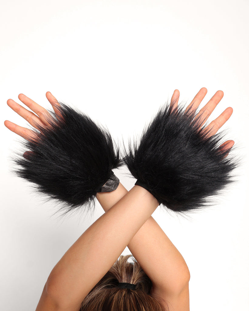 Fairy Floss Fluffy Hand Warmers-Black-Regular-Front--Model---S