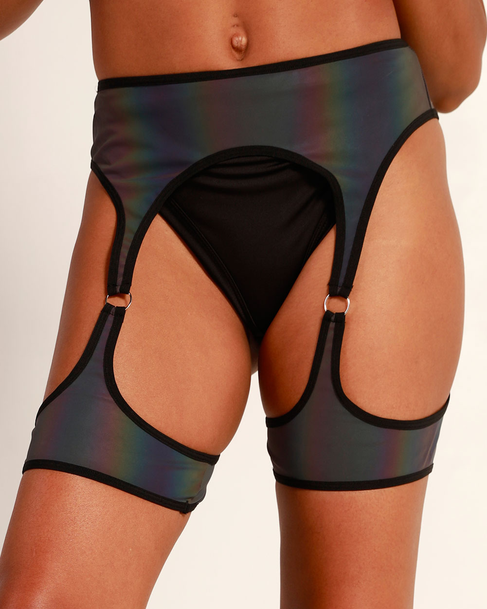 Fantasia Rainbow Reflective Leg Harness-Rainbow-Front--Brandy---S