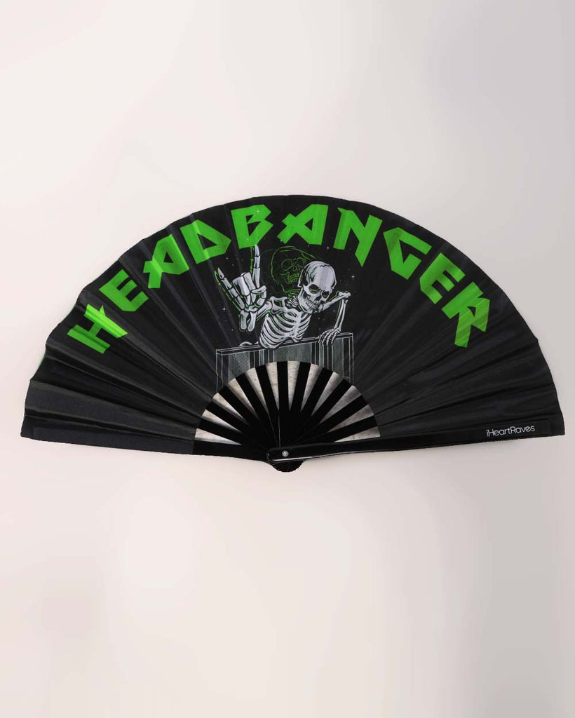 Filthy Headbanger UV Reactive Hand Fan-Black/Green-Front