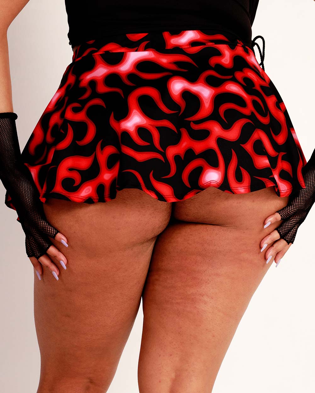 Flamin' Fiesta Flare Skirt-Curve1-Black/Red-Back-Chanice---1X