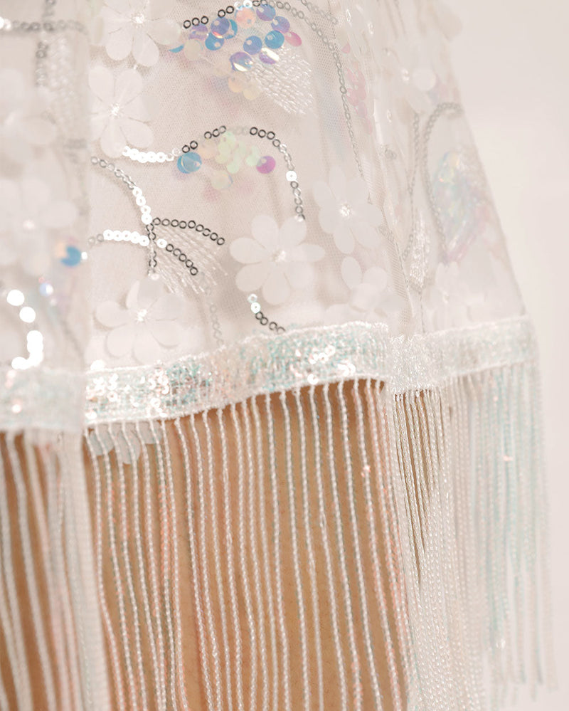 Floral Fairy Sequin Fringe Skirt-Silver/White-Curve1-Detail--Silvia---1X