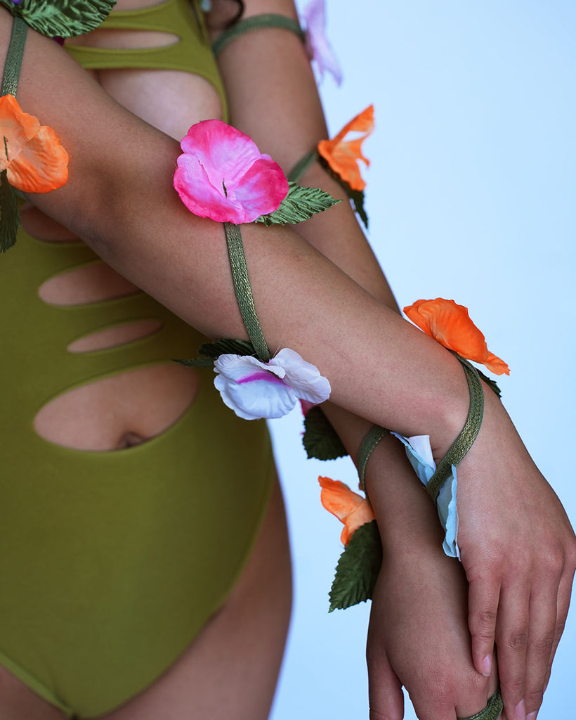 Flower Arm Wraps-Blue/Green/Pink-Front