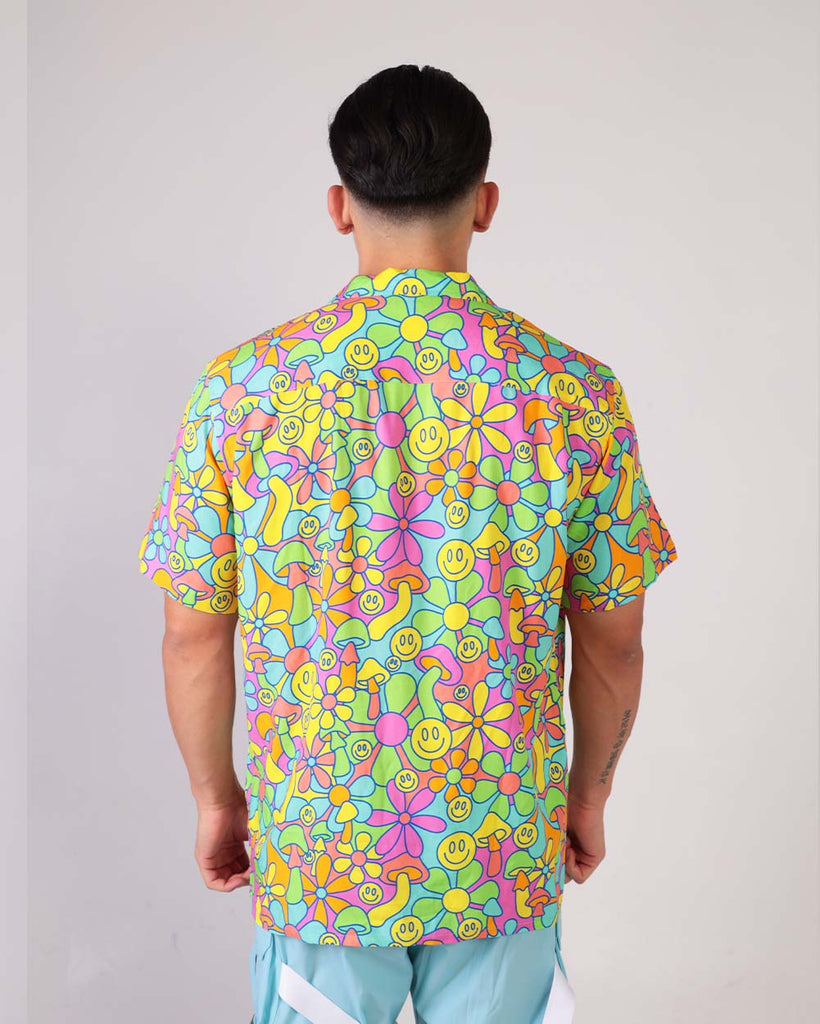 Flower Bomb Men's Camp Shirt-Neon Green/Neon Orange/Neon Pink-Back--Raine---L