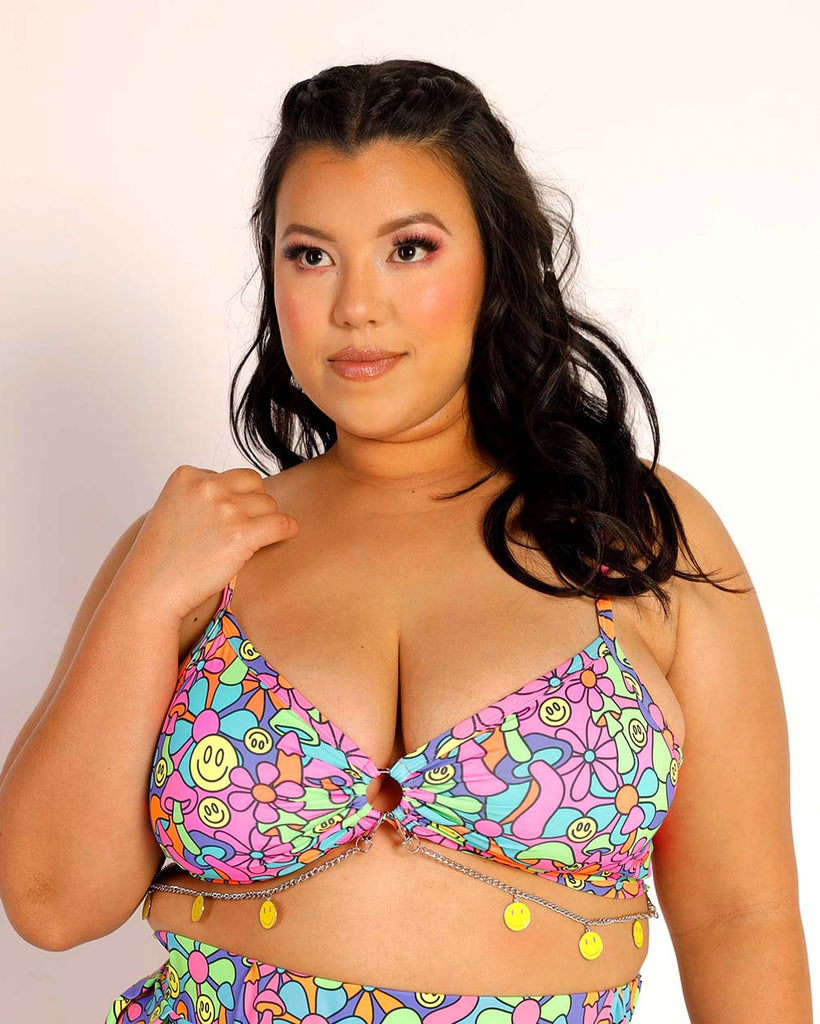 Flower Bomb O-Ring Bra Top-Curve1-Green/Pink/Yellow-Front--Silvia---1X