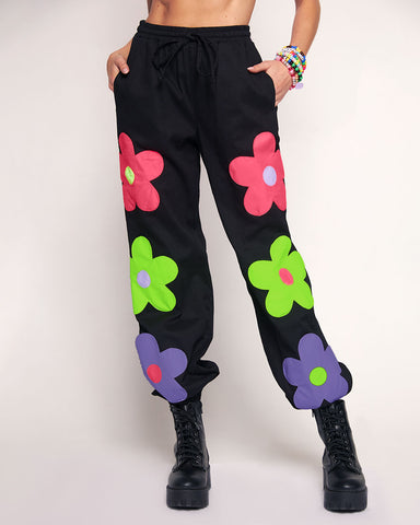 Flower Power Womens Joggers with Daisy Pockets