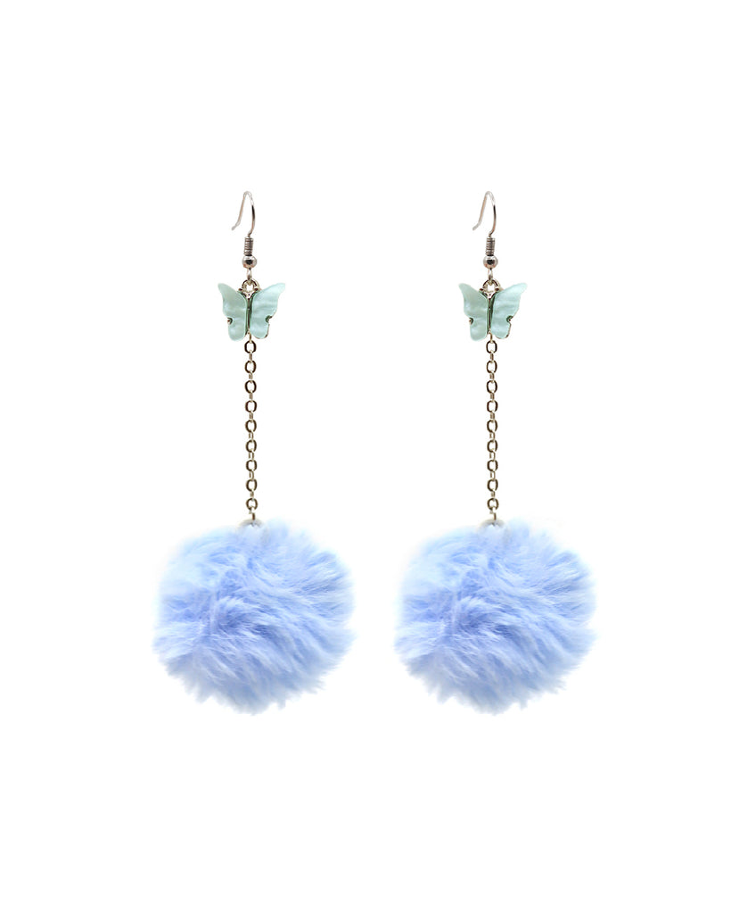 Fly With Me Fluffy Butterfly Earrings-Baby Blue-Front