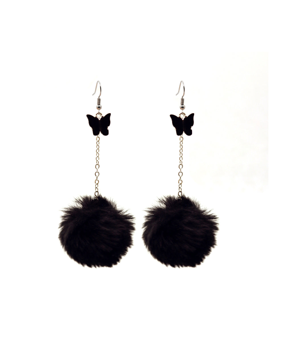 Fly With Me Fluffy Butterfly Earrings-Black-Front