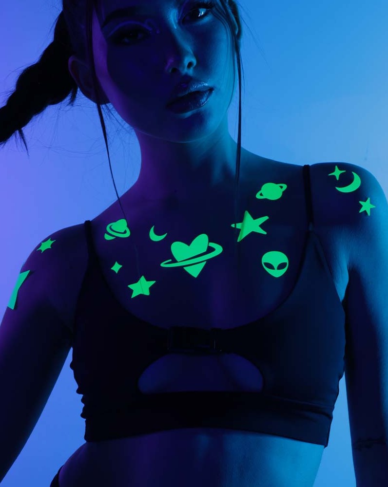 Foreign Friend Reflective & UV Reactive Body Sticker Set-Neon Green-UV