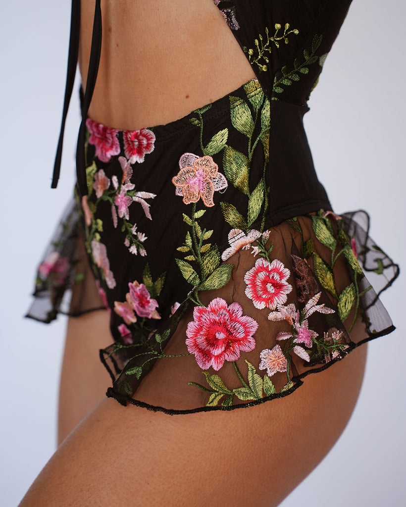 Forest Nymph Halter Lace Bodysuit Set-Black-Detail--Liberty---S