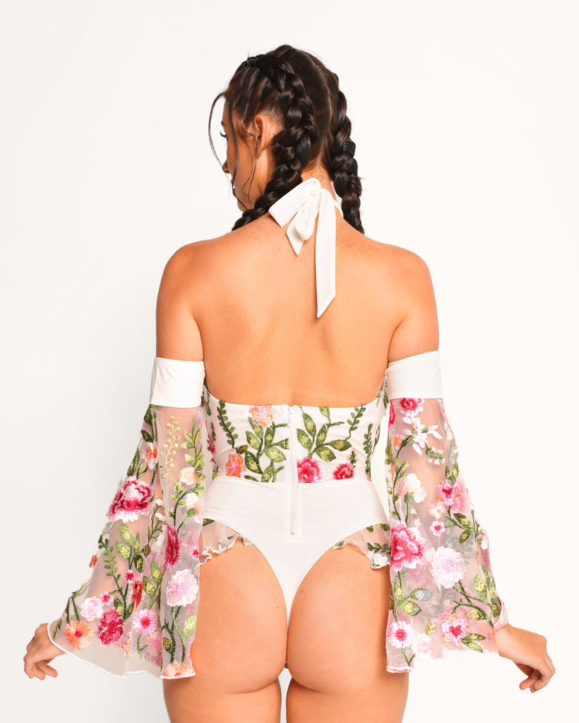 Forest Nymph Halter Lace Bodysuit Set - White-White-Regular-Back--Sarah2---S