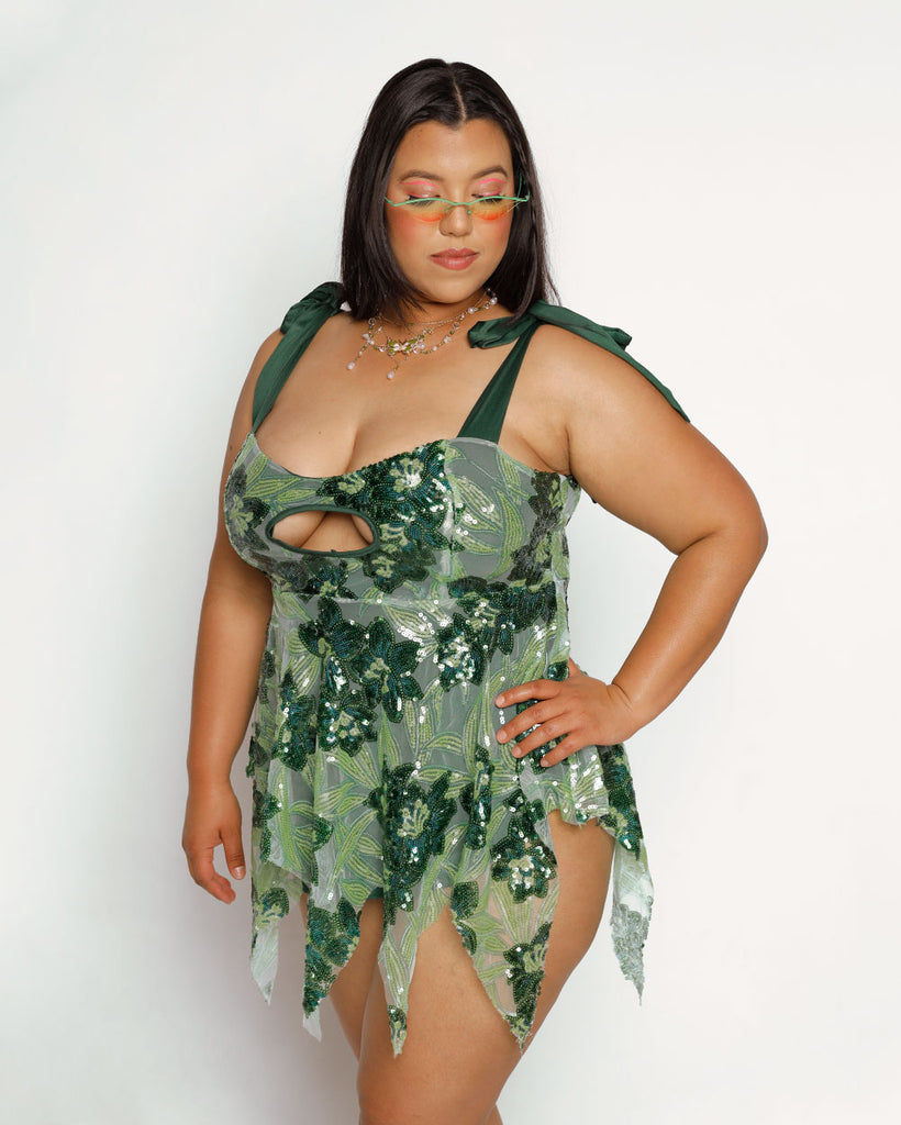 Forest Fairytale Sequin Fairy Dress-Green-Curve1-Side--Silvia---1X