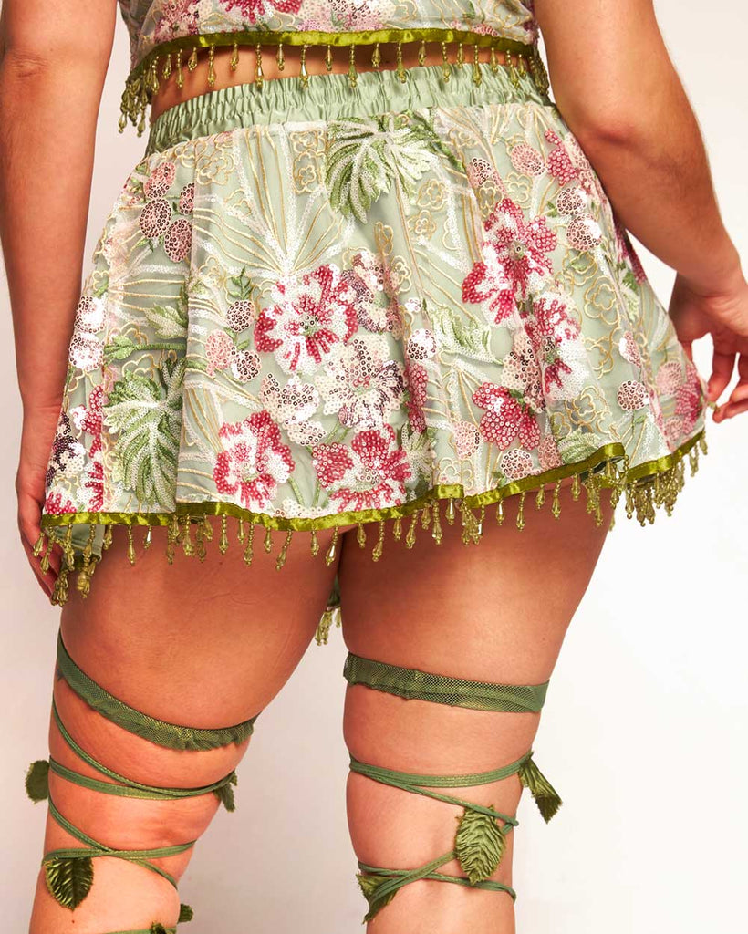 Frolicking Fantasy Floral Sequin Skirt-Green/Pink-Curve1-Back--Makayla3---1X