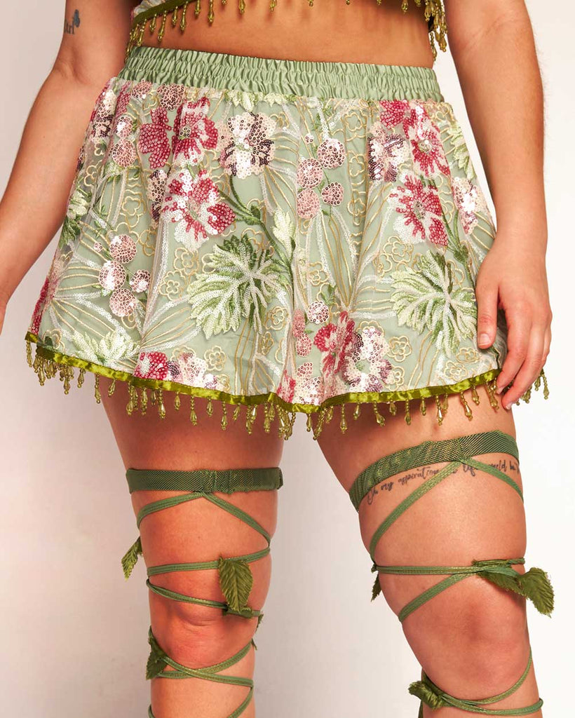 Frolicking Fantasy Floral Sequin Skirt-Green/Pink-Curve1-Front--Makayla3---1X