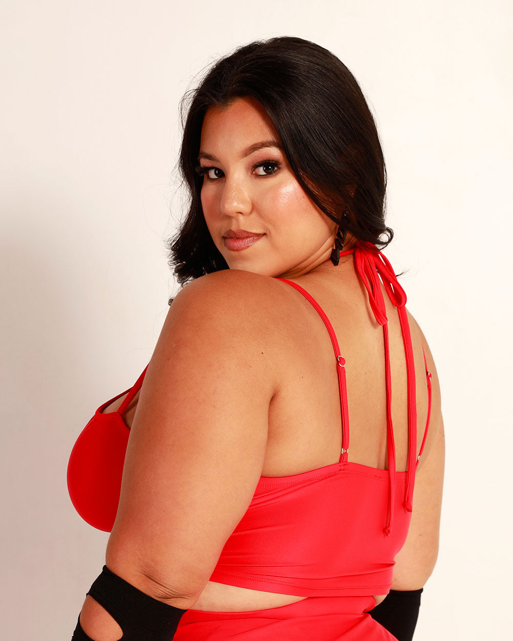 Fuego Fever Criss Cross Halter Top-Curve1-Red-Back--Silvia---1X