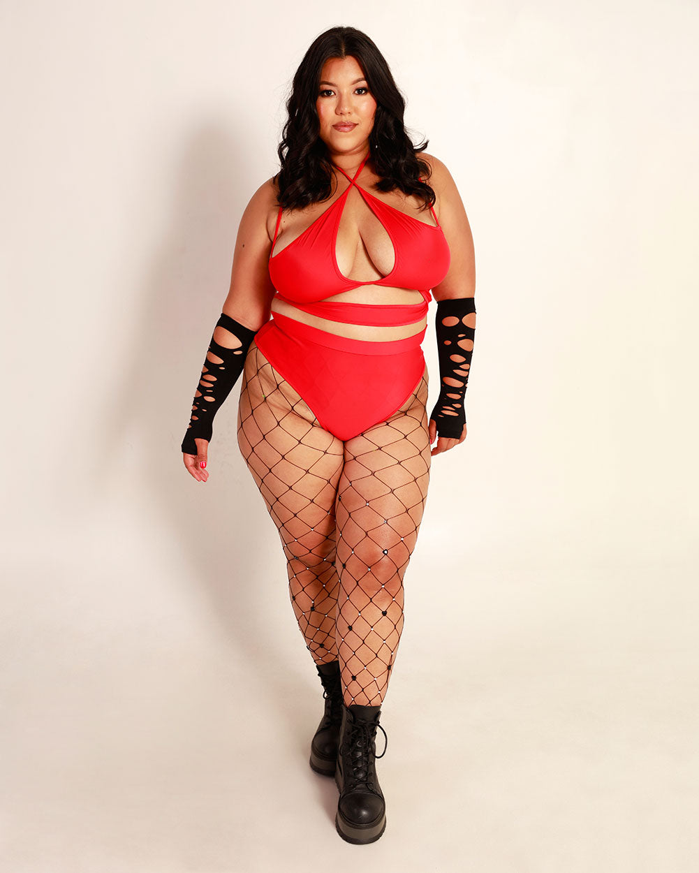 Fuego Fever High Waist Bottoms-Curve1-Red-Full--Silvia---1X