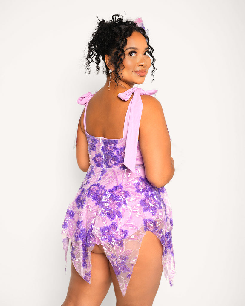 Full Bloom Fairy Dress-Purple/White-Curve1-Back--Cassie---1X