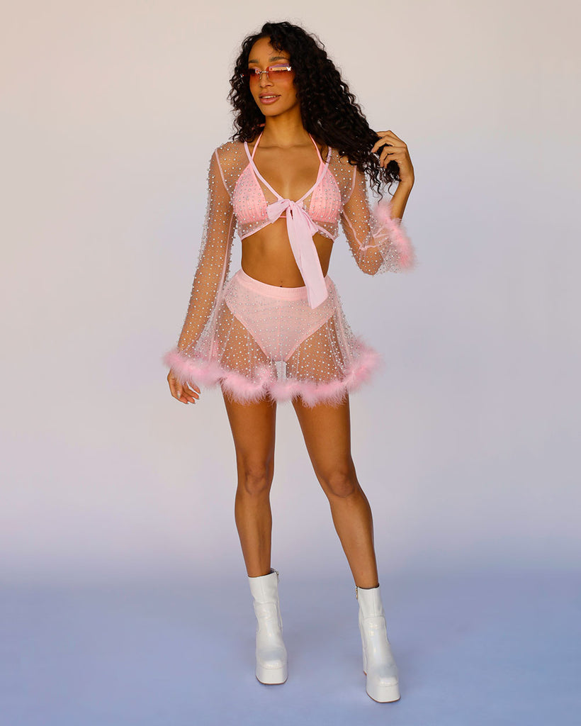 Happy Ever After Marabou Mesh Skirt-Baby Pink-Full--Courtney---S