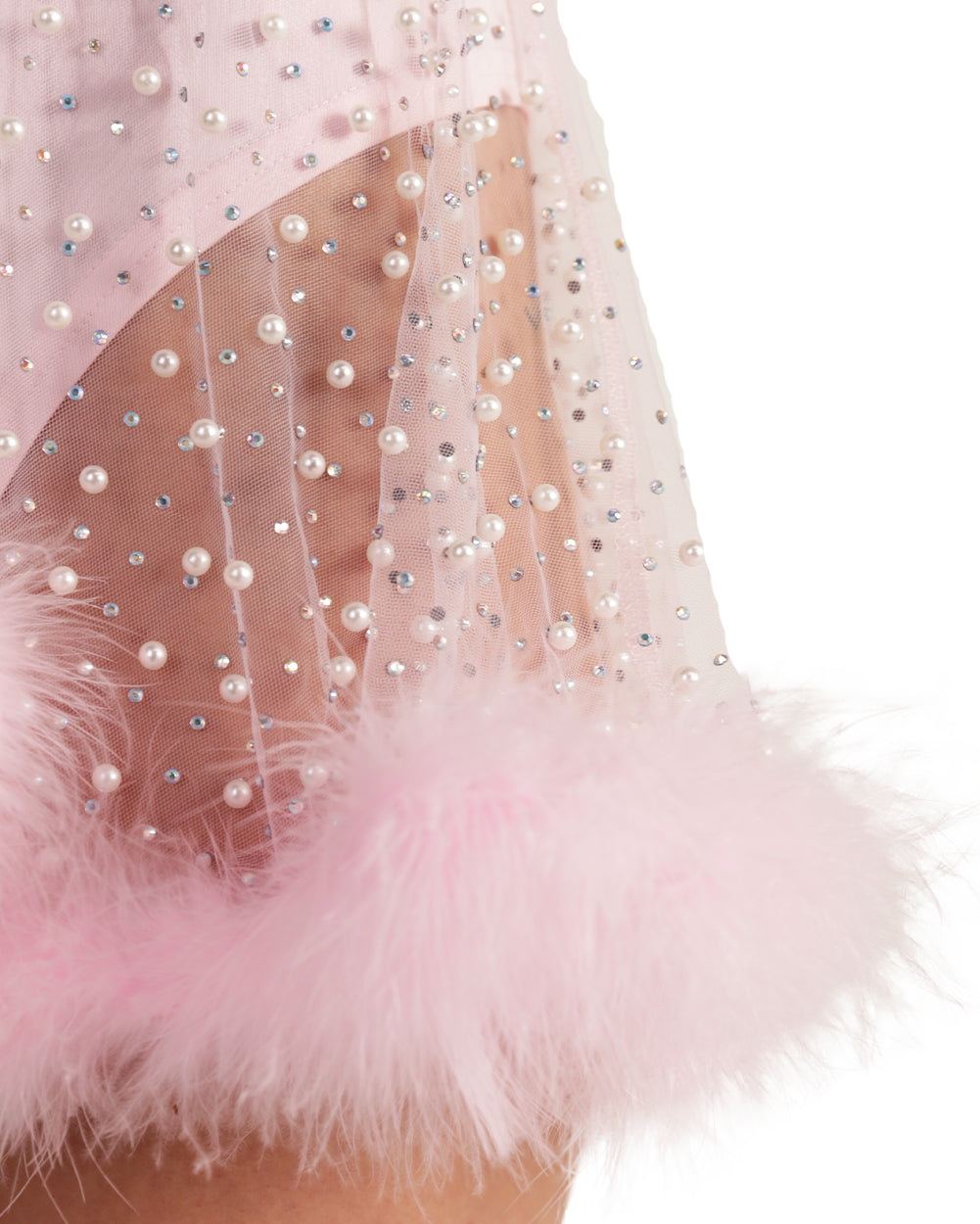 Happy Ever After Marabou Mesh Skirt-Baby Pink-Detail