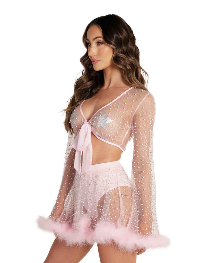 Happy Ever After Marabou Mesh Top-Baby Pink-Side--Hannah---S