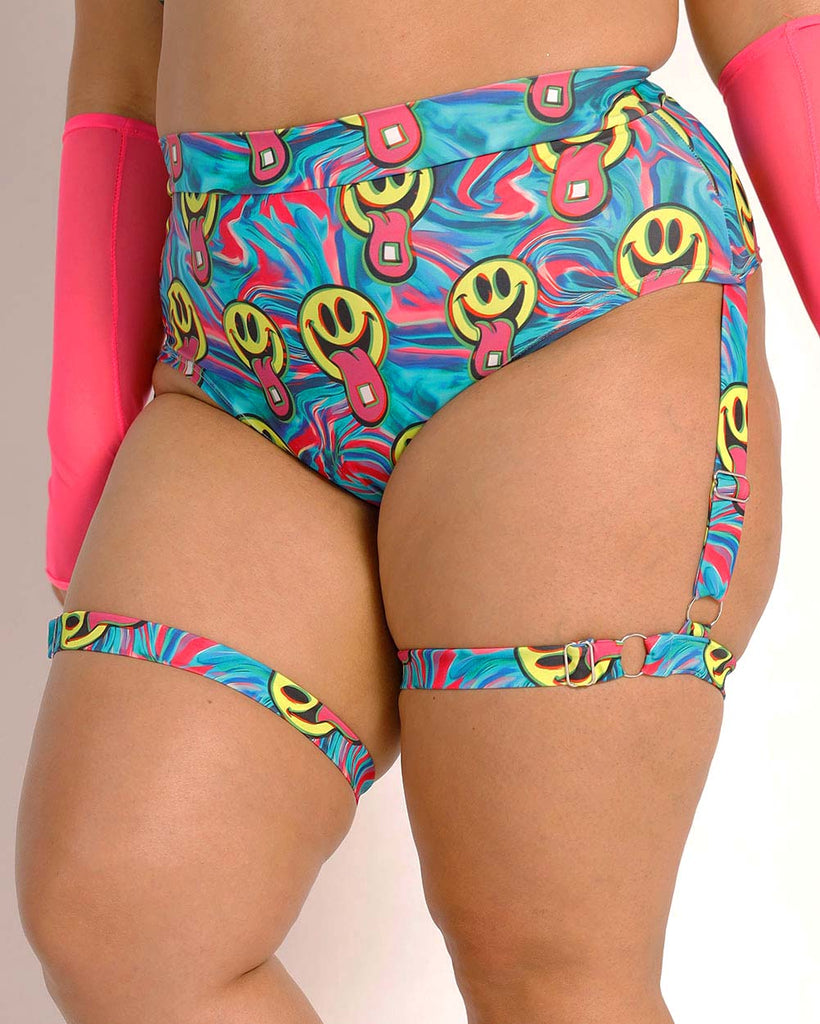 Happy Hour Bottoms with Leg Harness-Curve1-Blue/Pink/Yellow-Side--Silvia---1X