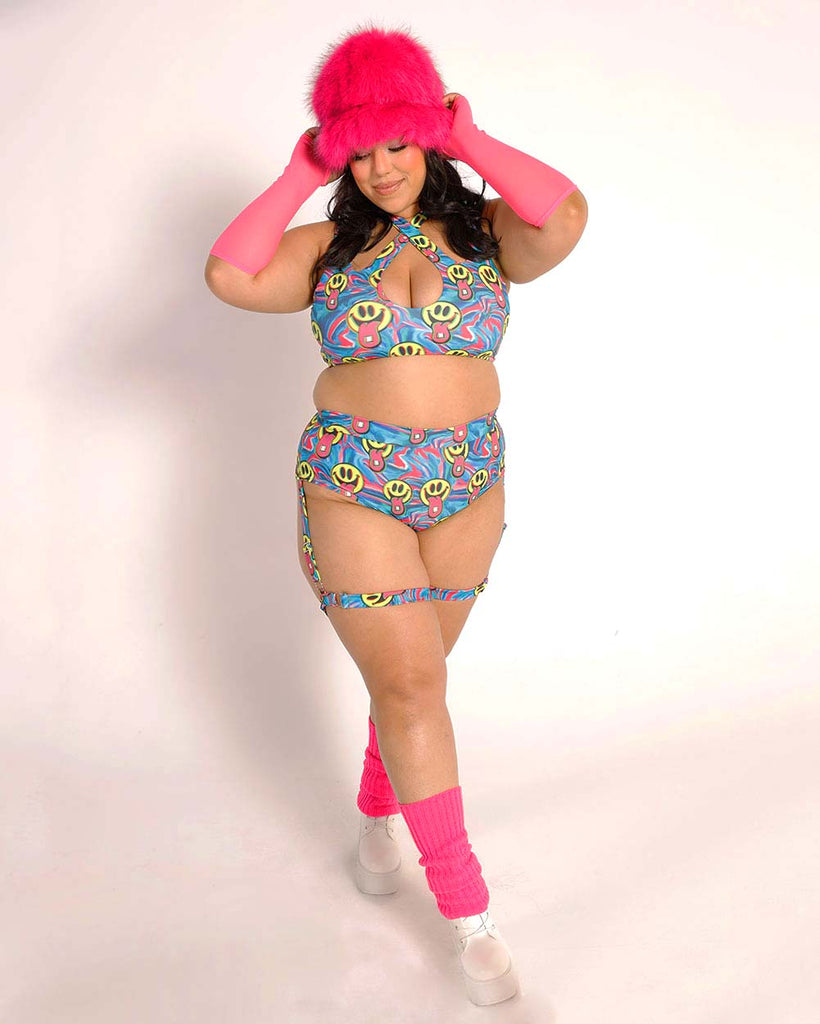 Happy Hour Bottoms with Leg Harness-Curve1-Blue/Pink/Yellow-Full--Silvia---1X