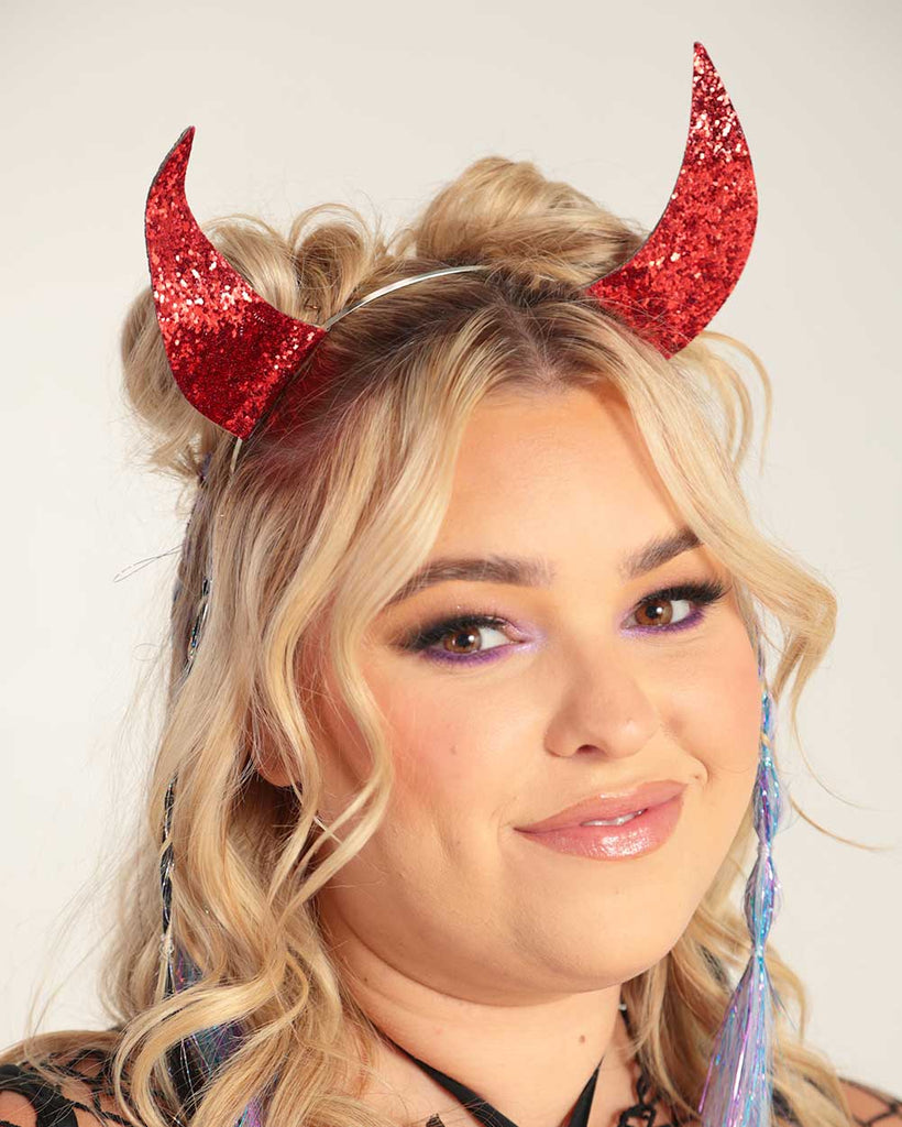 Hella Sparkly Devil Ears-Red-Front