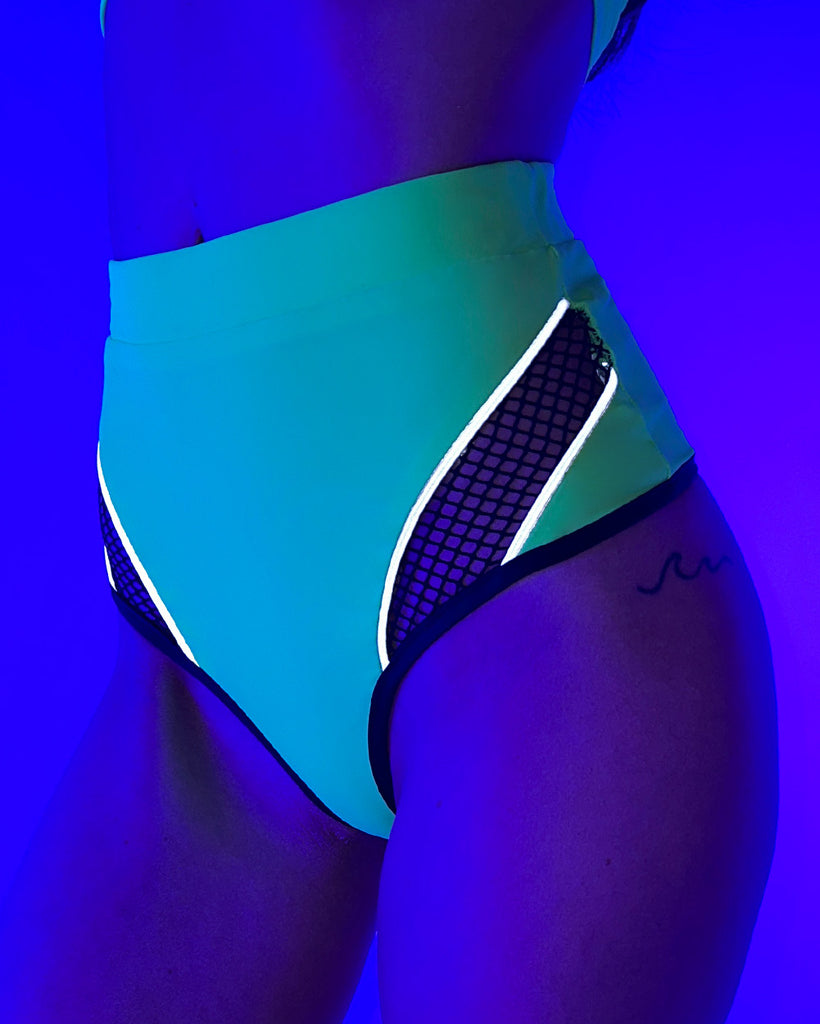 High Frequency Reflective Booty Shorts-Black/Neon Green-Reflective
