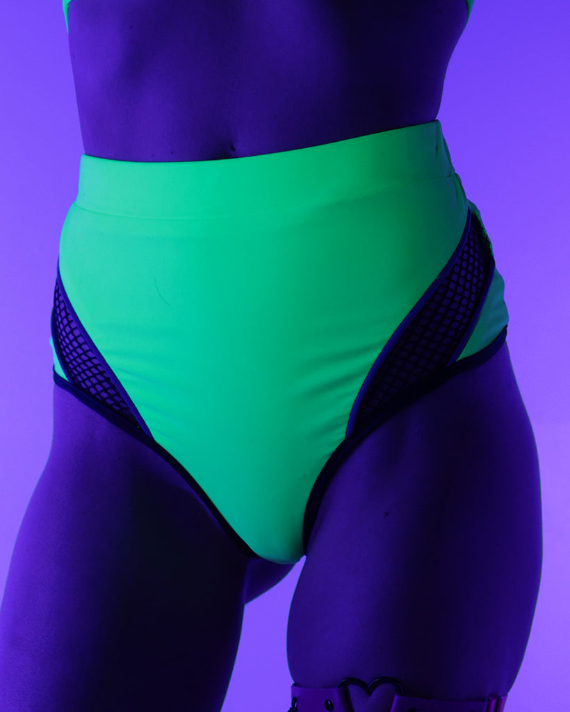 High Frequency Reflective Booty Shorts-Black/Neon Green-UV--Hannah---S
