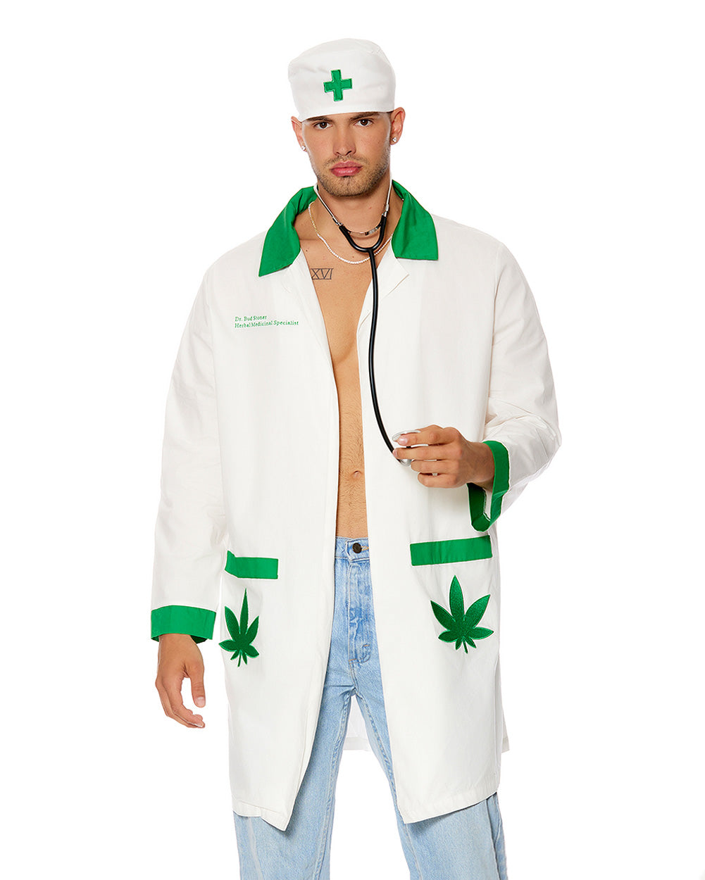 High, Doc! Men's Costume Set-Green/White-Front--Lifestyle---M-L