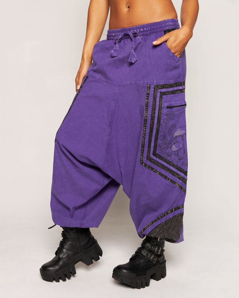 Highly Philosophical Unisex Harem Pants-Black/Purple-Regular-Side 2--Courtney---S-M