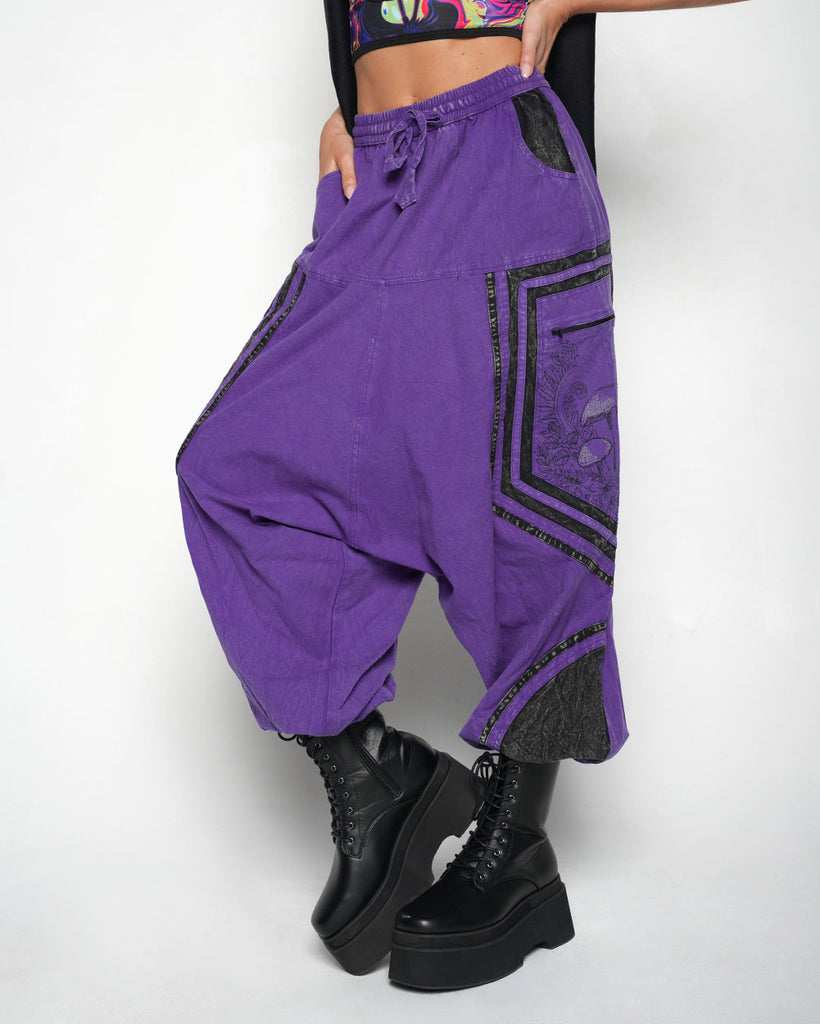 Highly Philosophical Unisex Harem Pants-Black/Purple-Regular-Side--Liberty---S-M