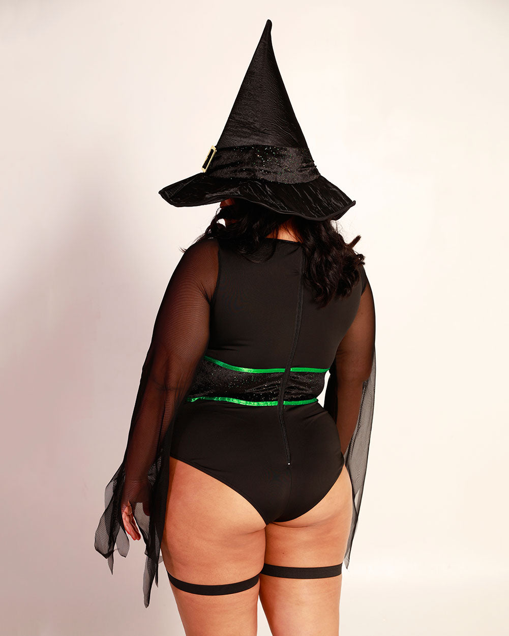 Hocus Pocus Witch Costume Set-Curve1-Black/Neon Green-Back--Silvia---1X-2X