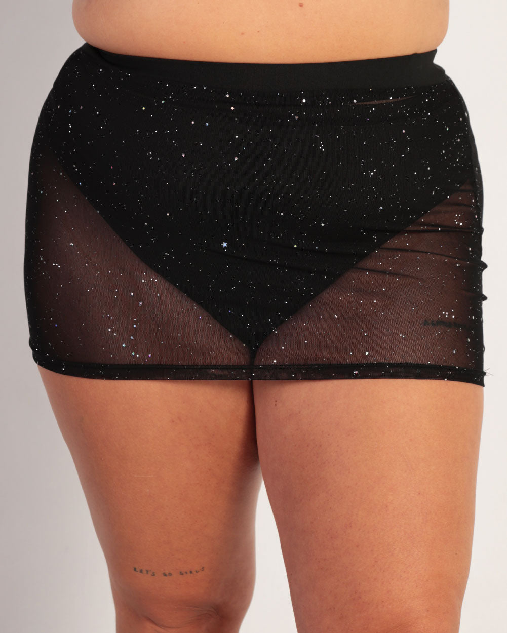 Holo Star Mini Skirt-Curve1-Black-Front--Eleena---1X