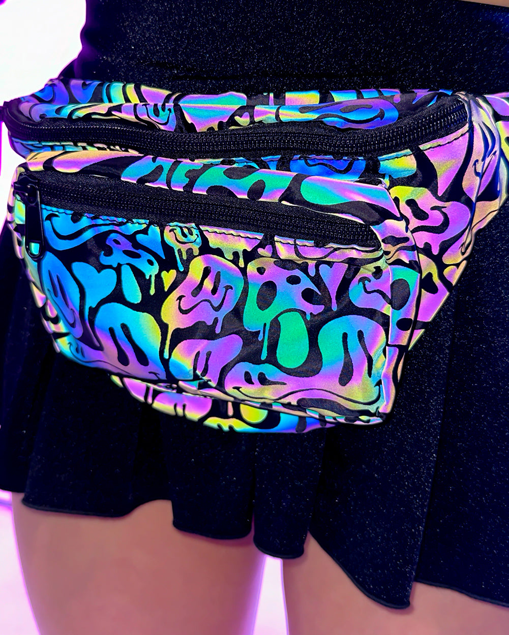 Spaced Out! Acid Smiley Rainbow Reflective Fanny Pack-Rainbow-Regular-Reflective--Model---S
