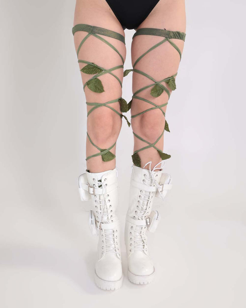 Ivy Shimmer Garter Leg Wraps-Green-Regular-Front2--Model---S