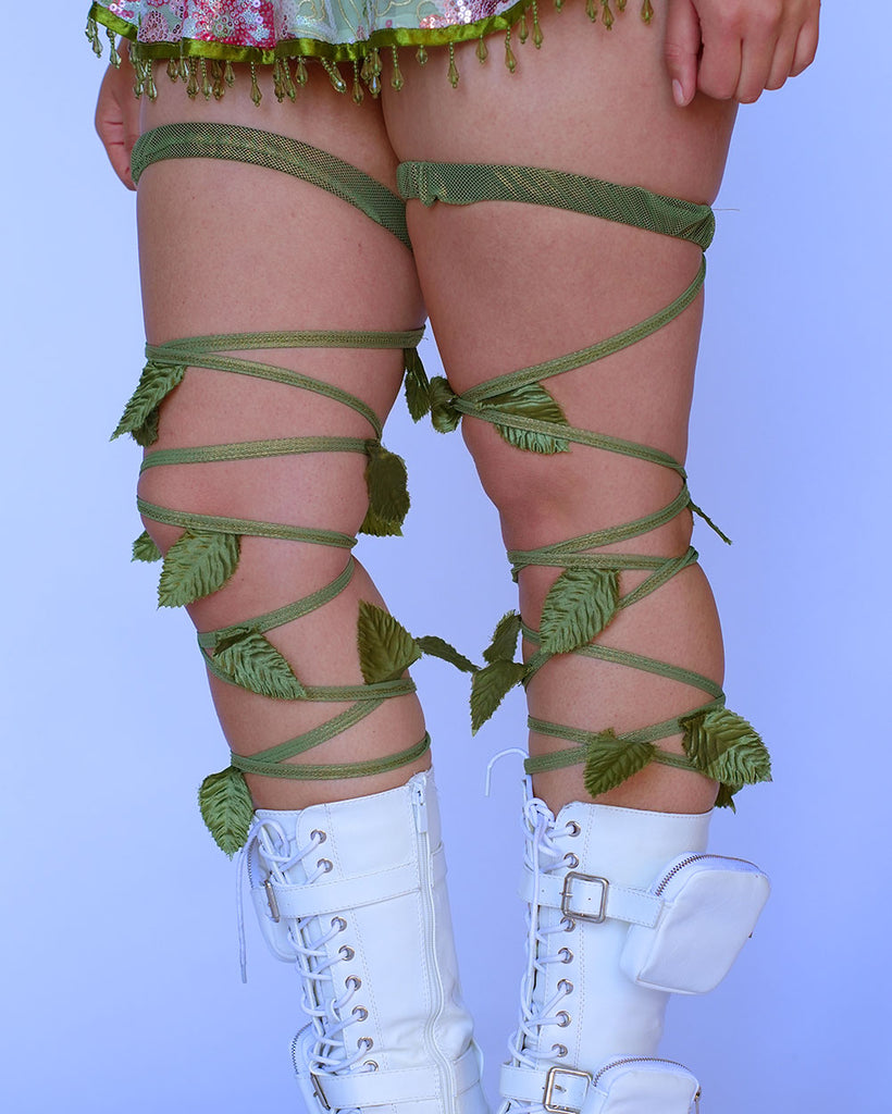 Ivy Shimmer Garter Leg Wraps-Green-Regular-Front--Amber2---S
