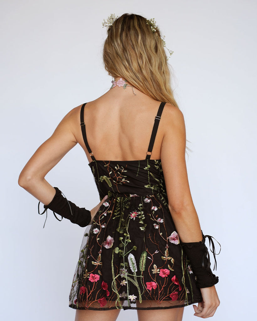 Lace Flowerfields Dress-Black/Green-Back2--Liberty---S