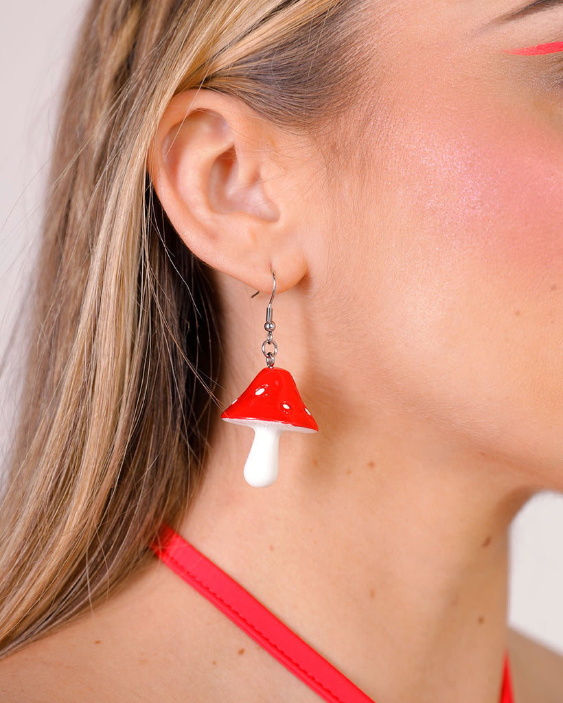 Lil Cottage Mushroom Earrings-Red-Side