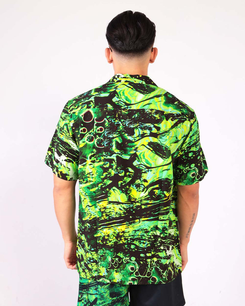 Liquid Toxin Men's Camp Shirt-Black/Neon Green-Regular-Back--Raine---L