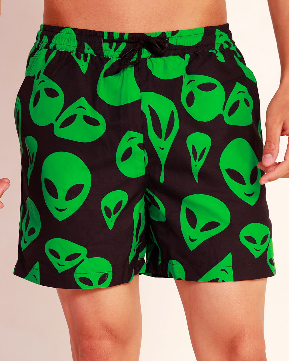 Little Green Men's Shorts-Black/Neon Green-Front--Raine