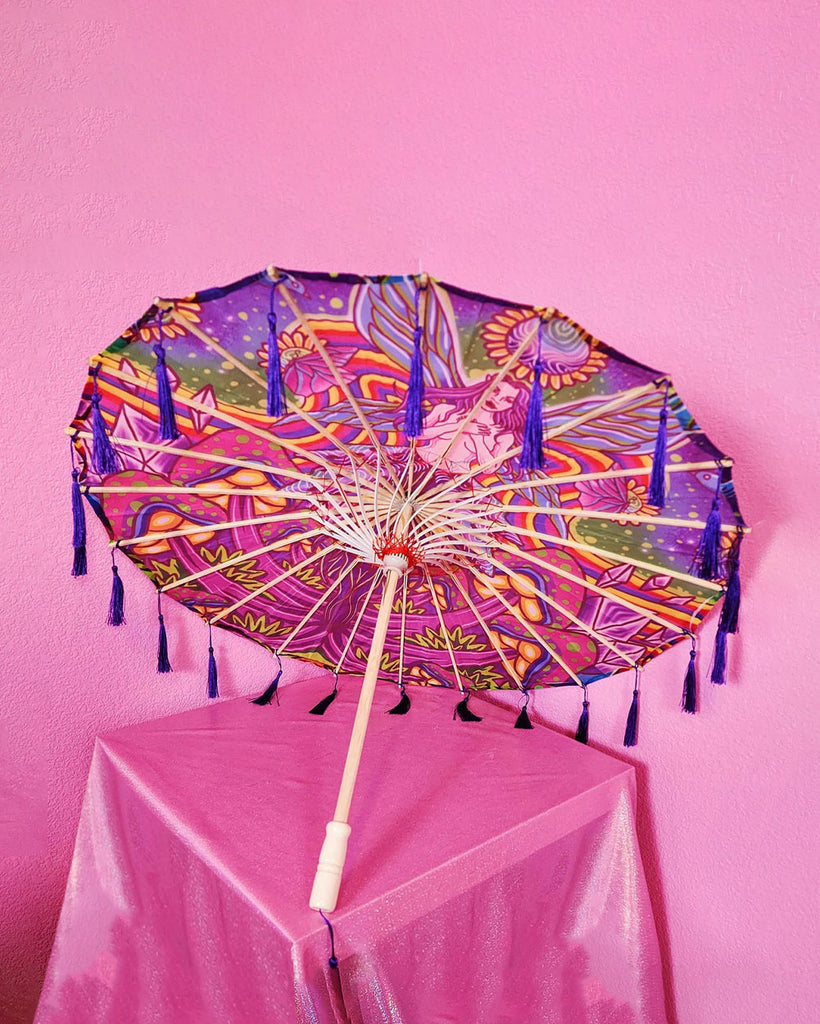 Liya Kitten Trippy Fairycore Fringed Parasol-Pink/Purple-Detail1