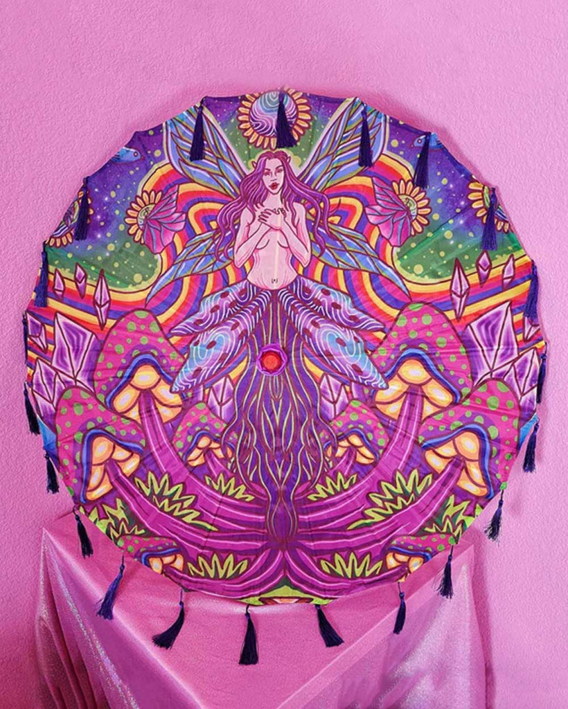 Liya Kitten Trippy Fairycore Fringed Parasol-Pink/Purple-Front