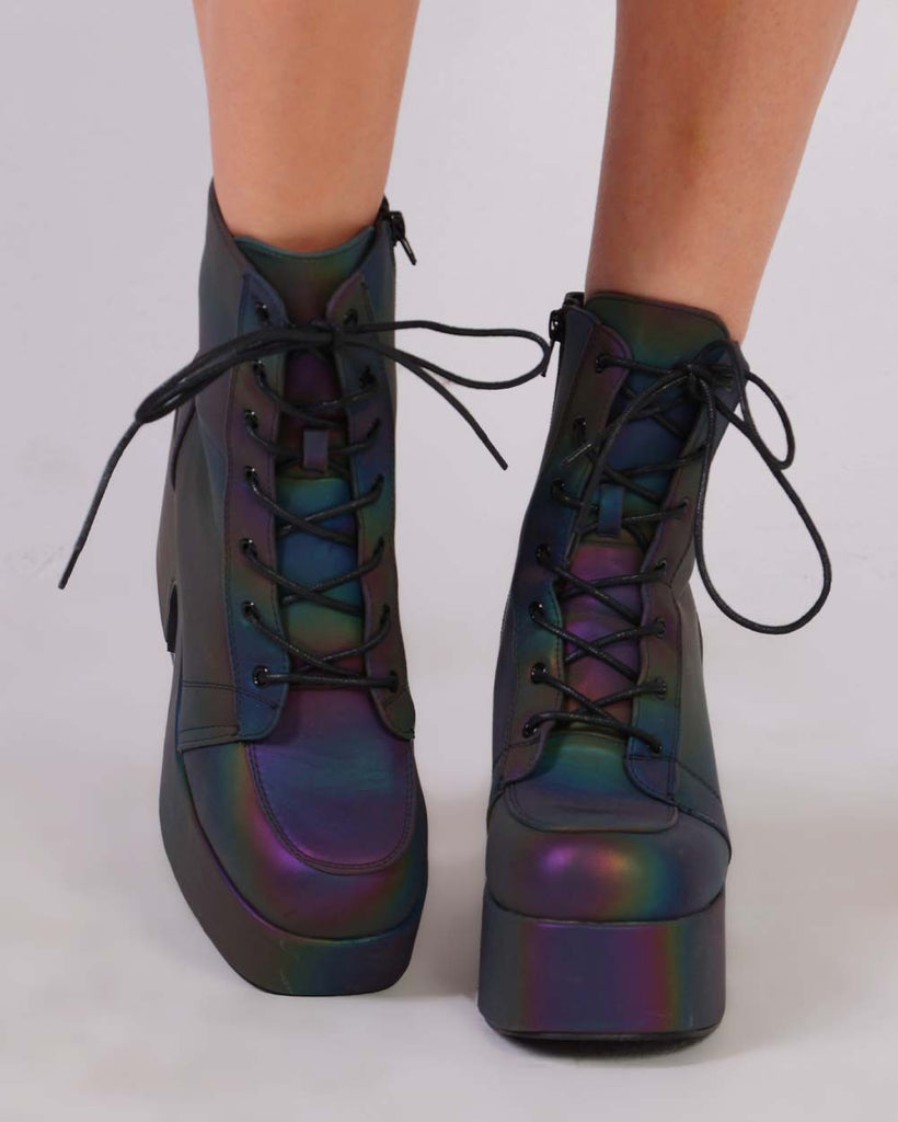 Look At Me Rainbow Reflective Lace Up Boots-Rainbow-Front