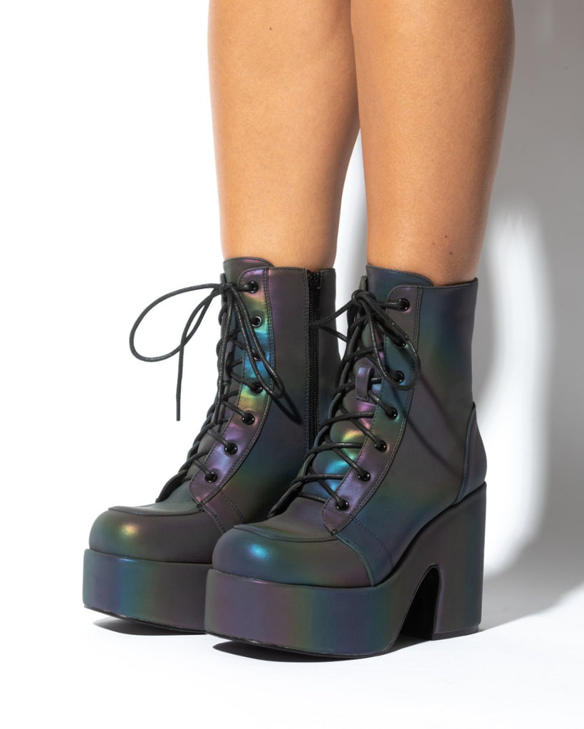 Look At Me Rainbow Reflective Lace Up Boots-Rainbow-Side2