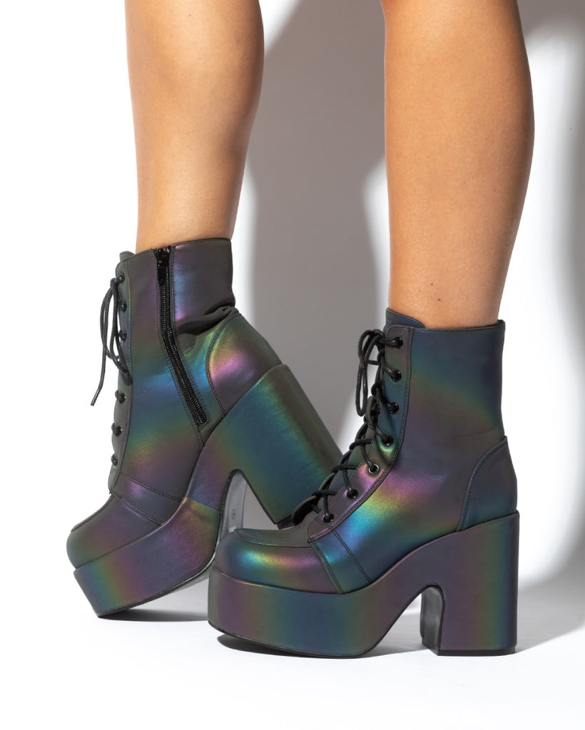 Look At Me Rainbow Reflective Lace Up Boots-Rainbow-Side
